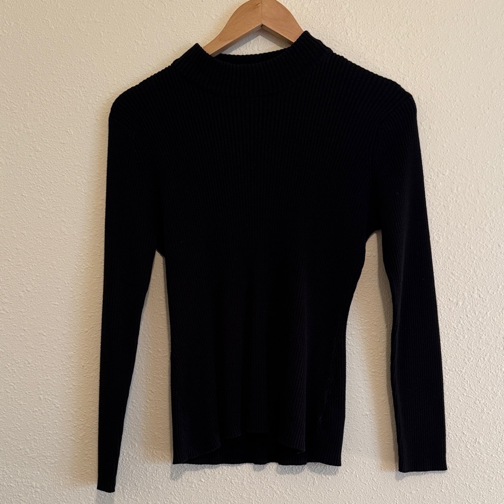 Black Ribbed Mock Neck Sweater Top